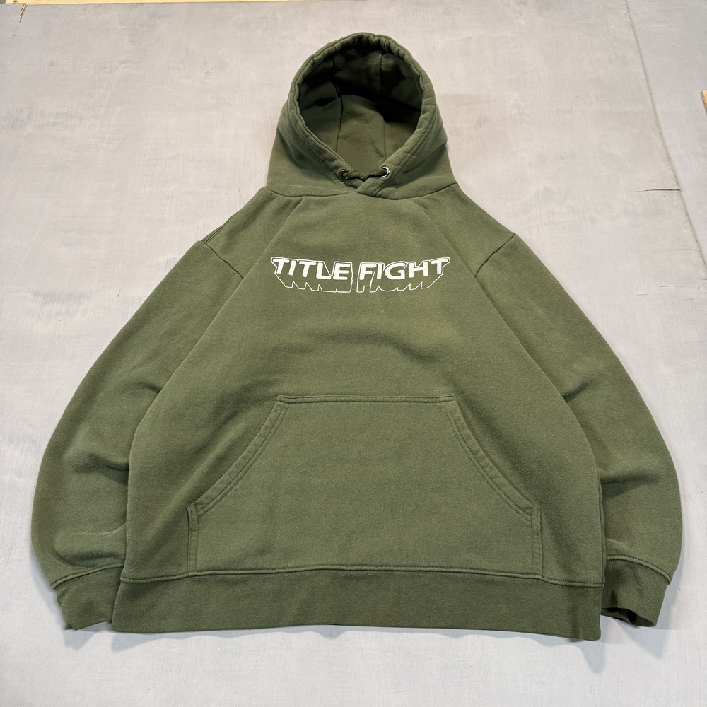 Printed Title Fight Men's pullover hoodie Y2K Green Size L